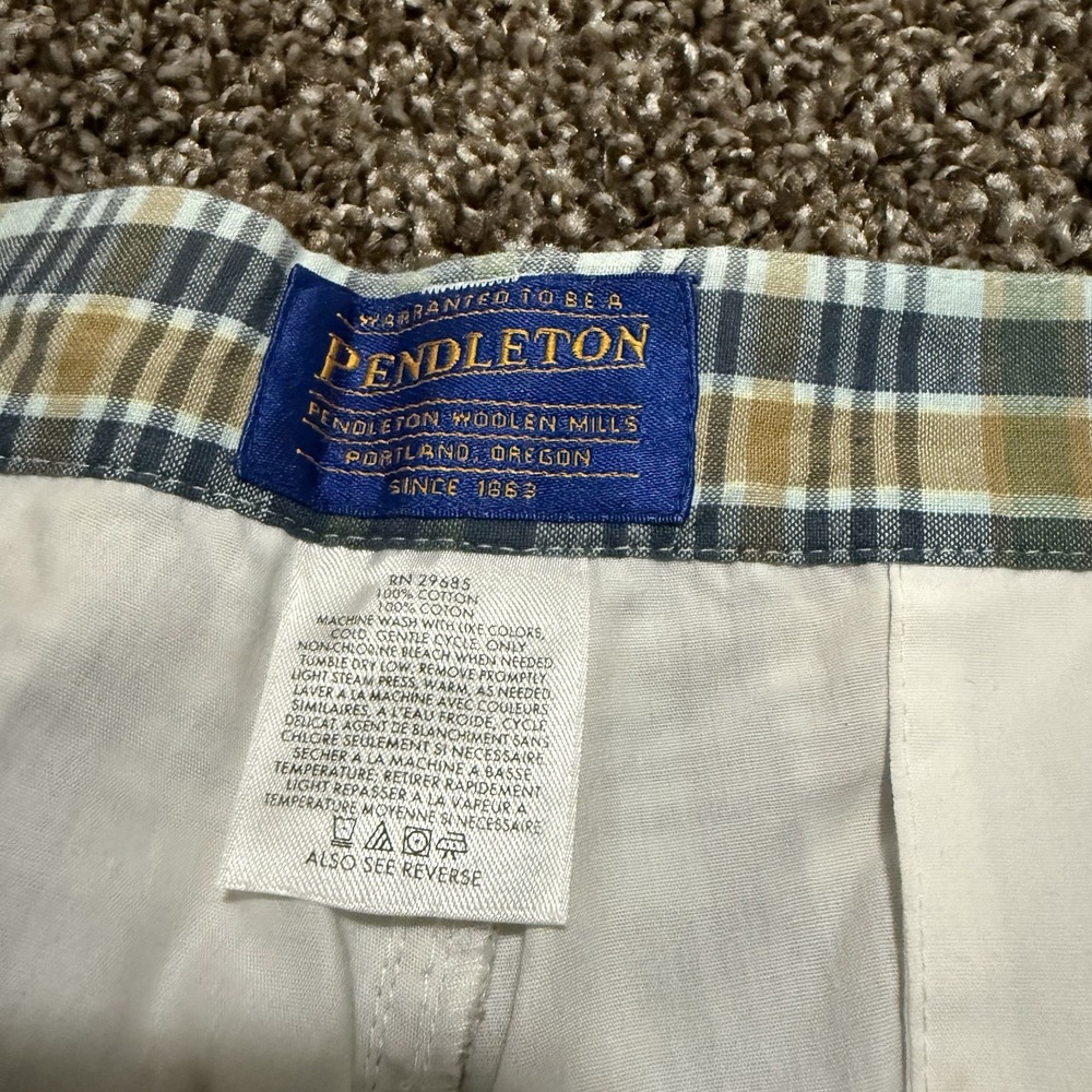PENDLETON Shorts Mens‎ 38 Green Yellow Plaid Cotton Chino Casual Flat Front